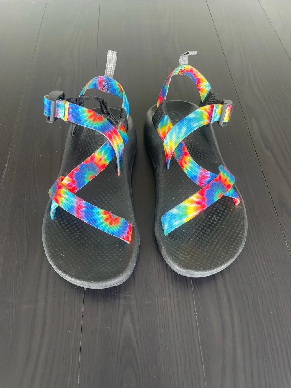 Chaco Kids Ecotread Multicolor Tie-Dye Strap Sandals - Black Footbed